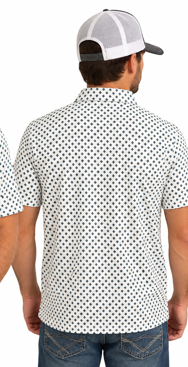 Rock & Roll Denim Men's Micro Geo Natural Print Polo Shirt BM51T10048