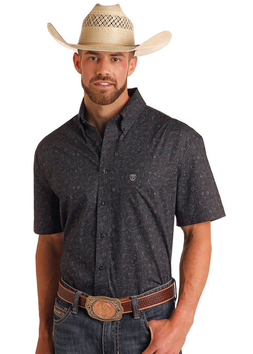 Rock & Roll Denim Mens Paisley Print Short Sleeve Blue BMB3S05839