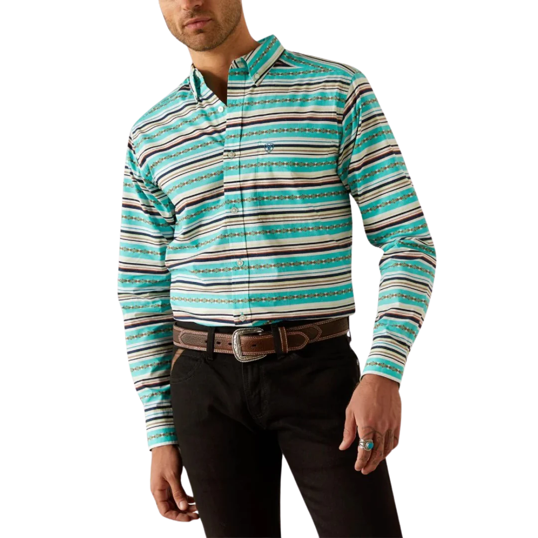 Ariat Mens Fitted Jimmie FTD LS Shrt Turquoise 10054693