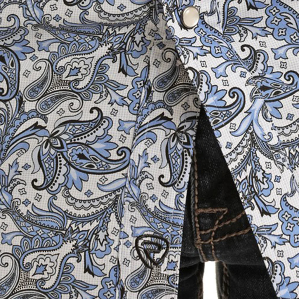 Rock & Roll Paisley Printed Blue LS Snap Shirt BMB2S03343