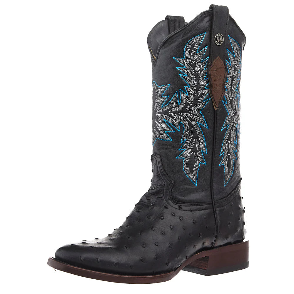 Tanner Mark Boots Men's Matte Black Ostrich Print Vamp 13in Black Top