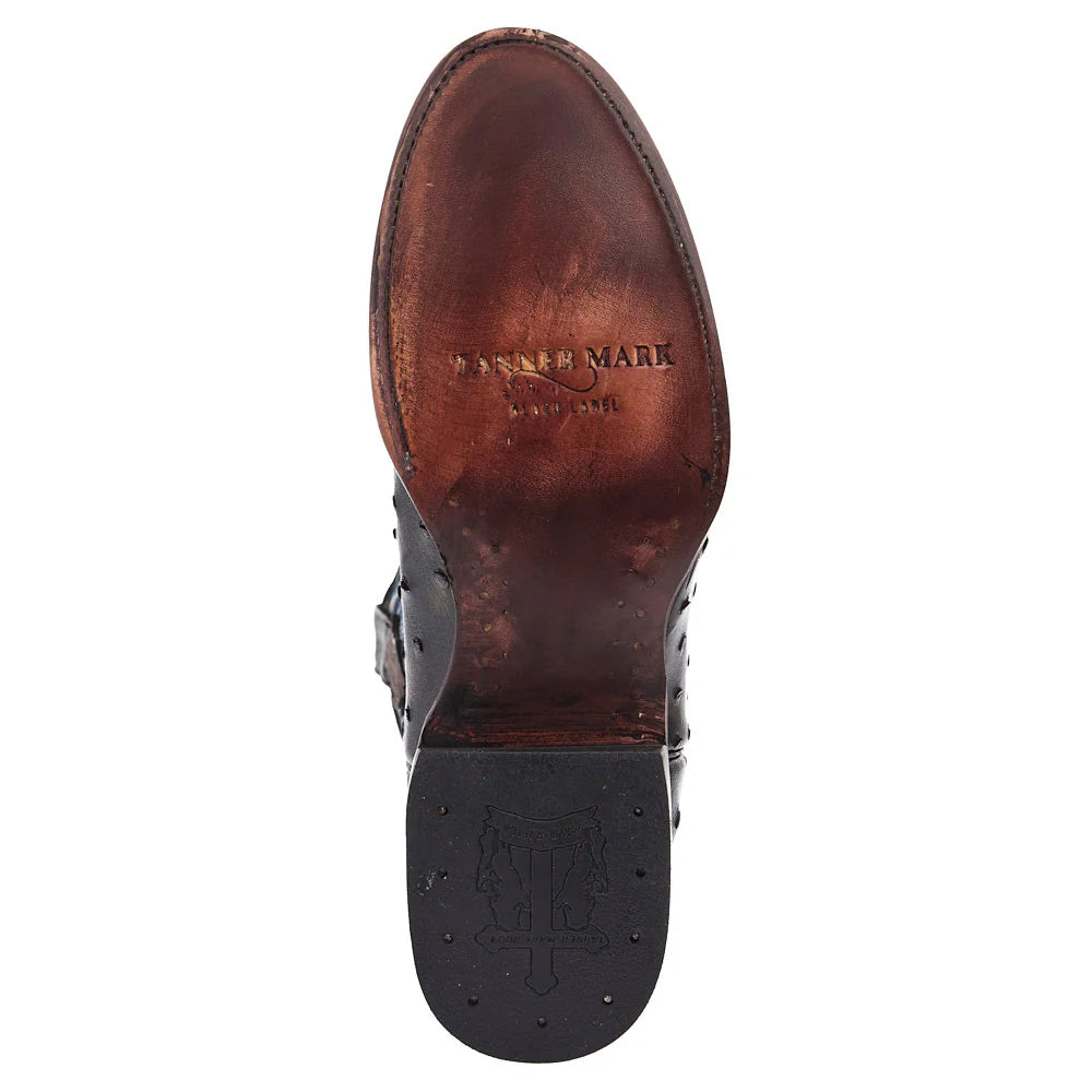Tanner Mark Boots Men's Matte Black Ostrich Print Vamp 13in Black Top