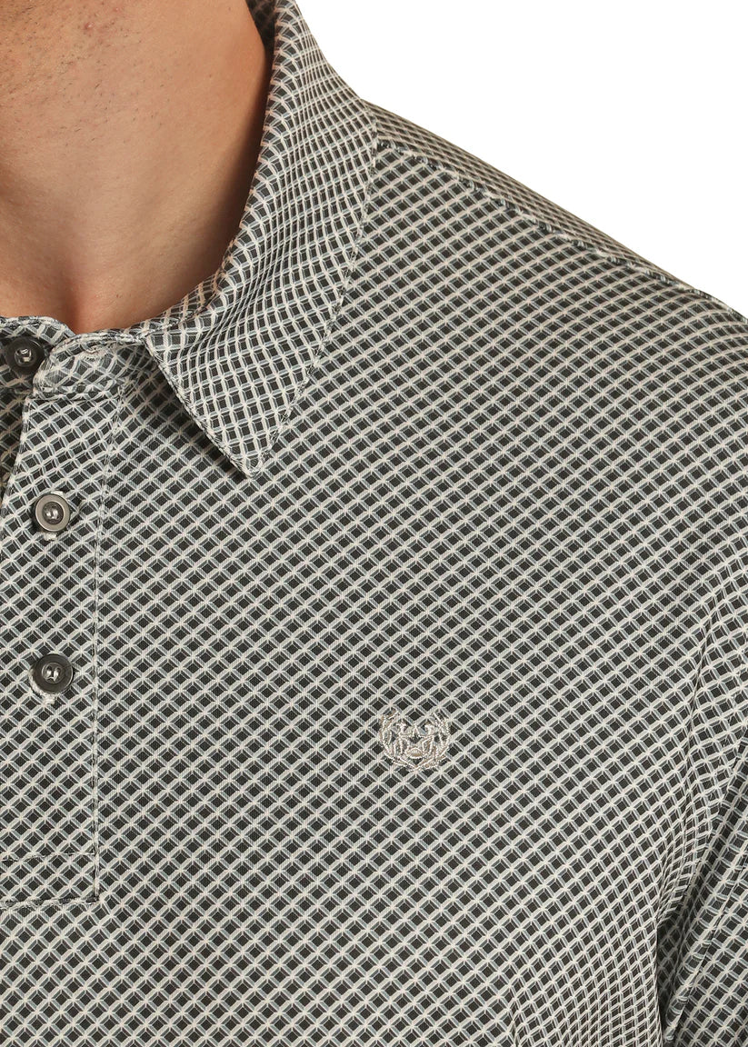 Panhandle Men's Charcoal Geo Print Knit Polo TM51T03519