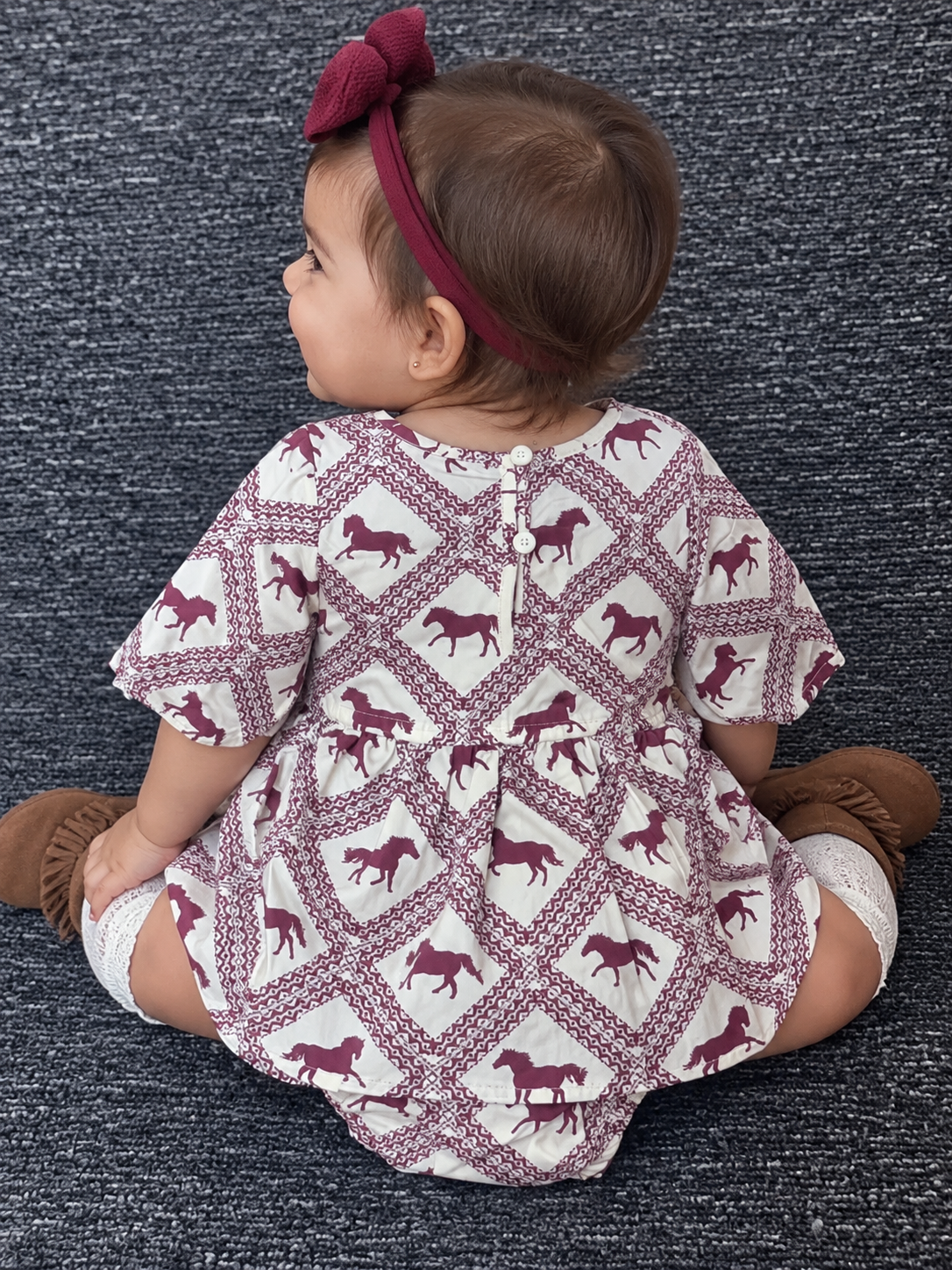 Wrangler Baby Girl 2 Piece Western Horse Print Dress Set Cream & Burgundy 112385530