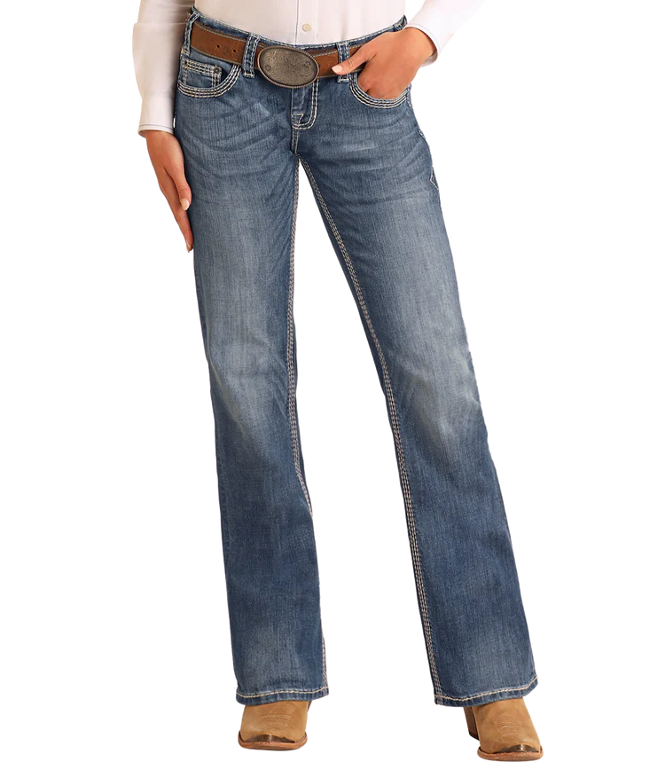 Rock & Roll Women Mid Rise Bootcut Riding Jeans W7-9516