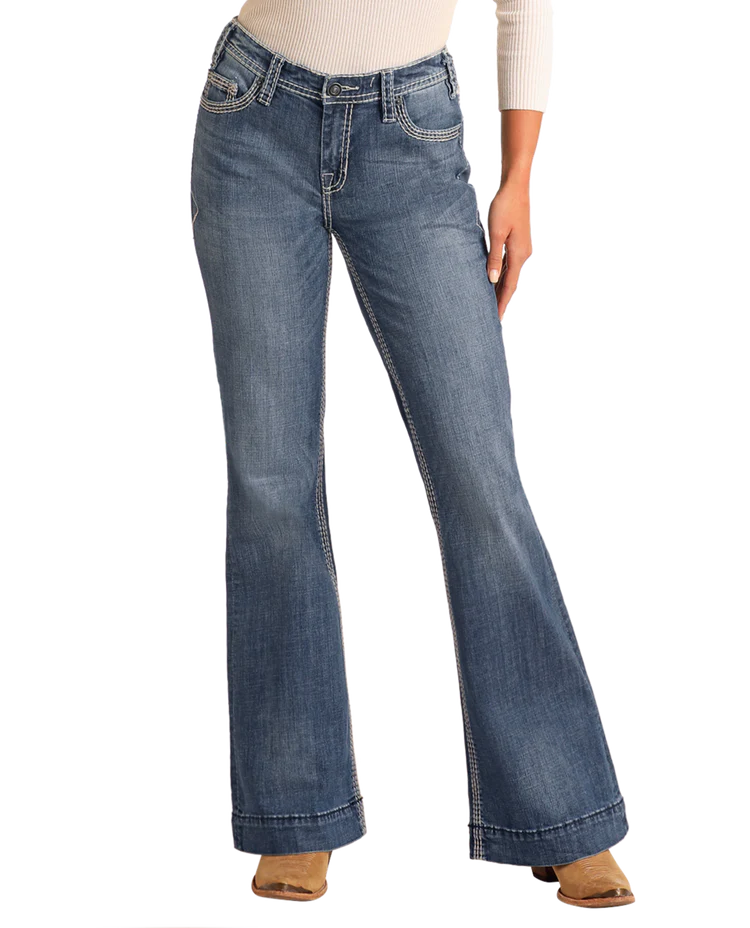 Rock & Roll Denim Ladies Mid Rise Dark Vintage Trouser Jeans W8M9516