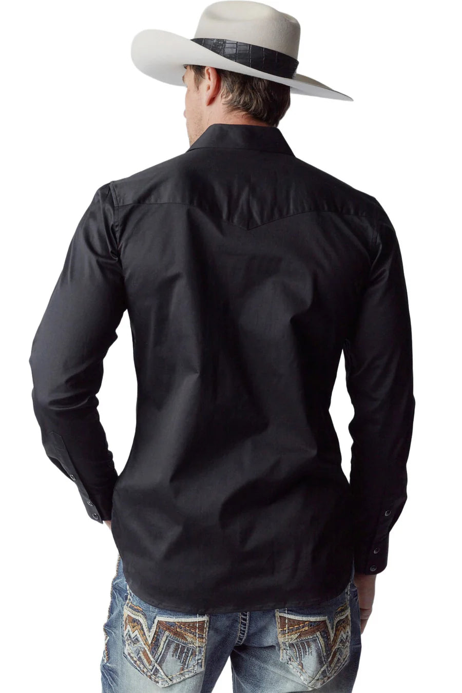 Western Blue Men's Solid Black Twill Long Sleeve Snap Shirts WL-008