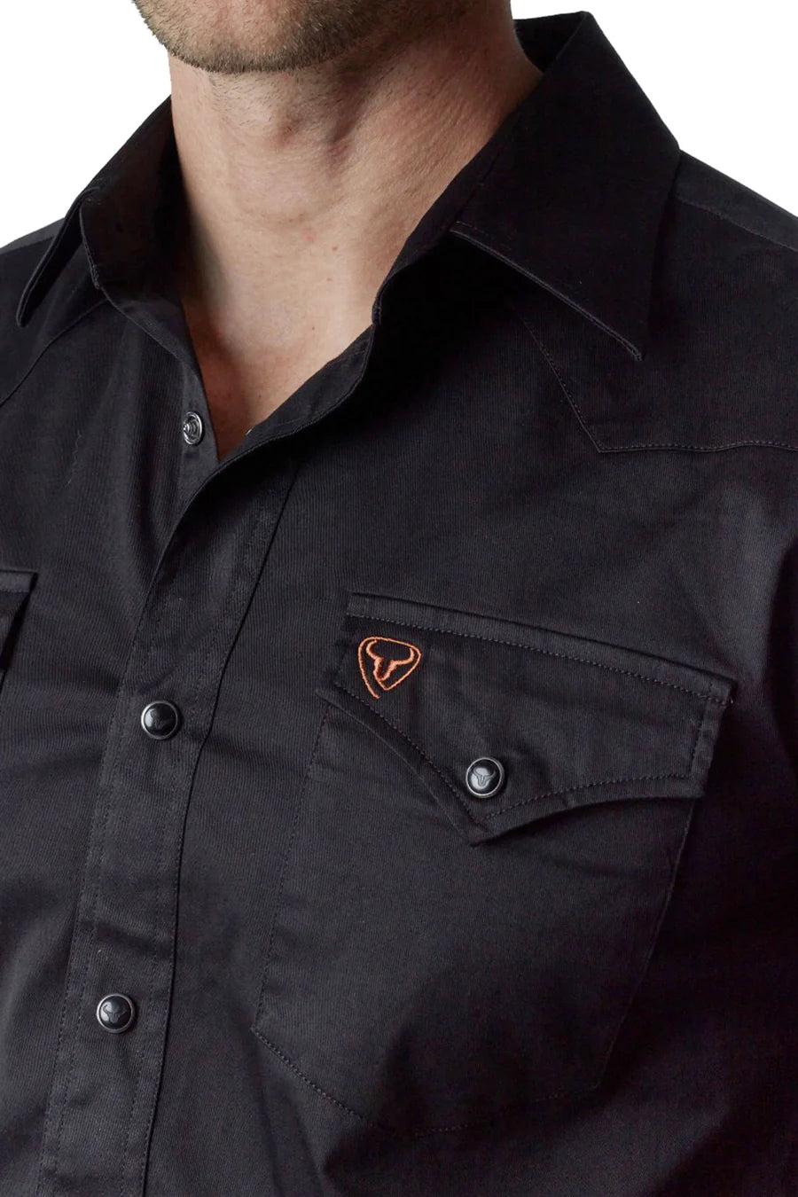 Western Blue Men's Solid Black Twill Long Sleeve Snap Shirts WL-008