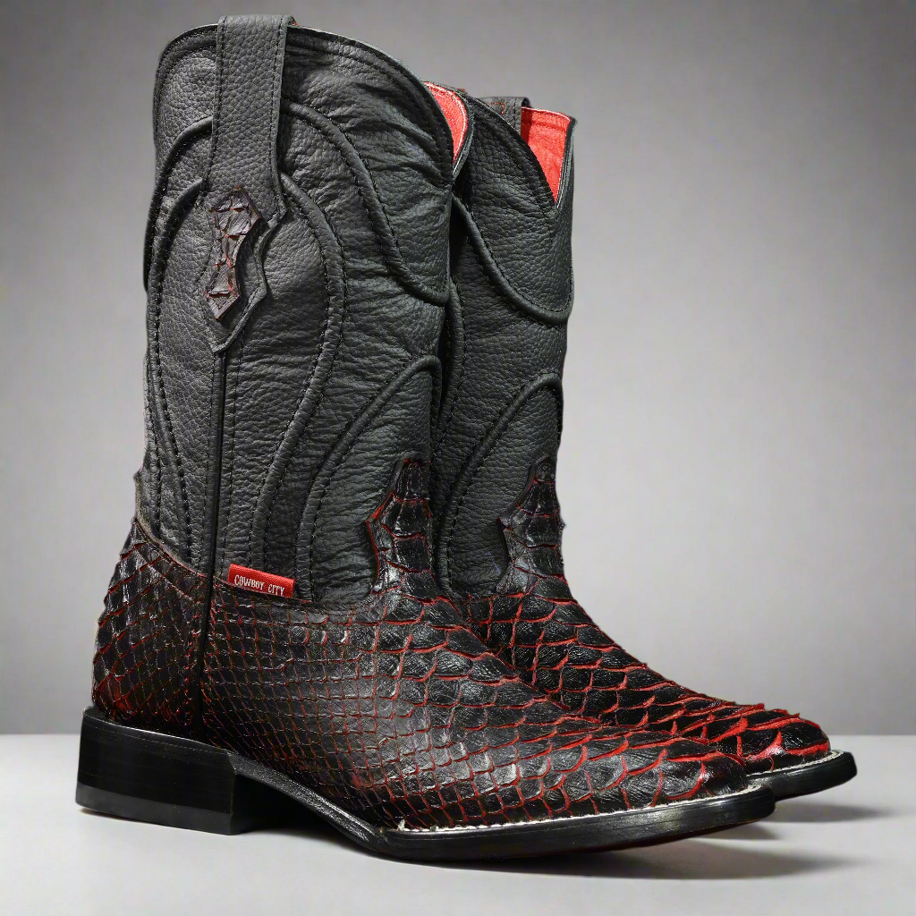 Cowboy City Python Black Cherry Square Toe