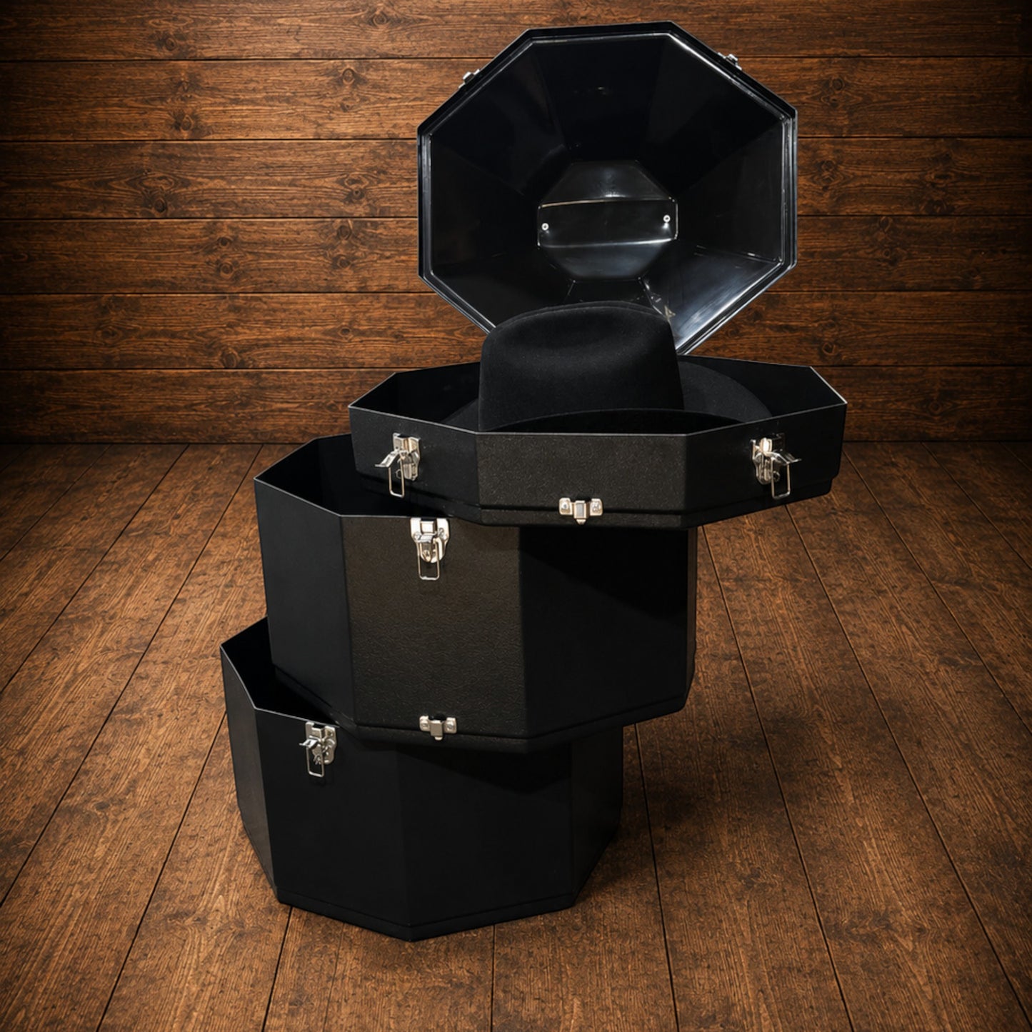 Cowboy City Plastic Western Triple Hat Carrier Black M20