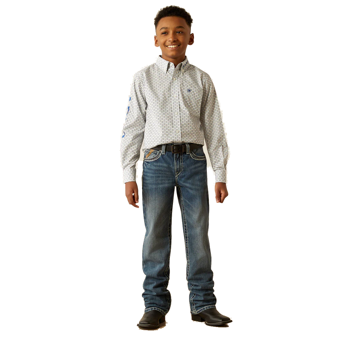 Ariat Youth Boy's Team Drew Classic Fit Blue Shirt 10054796