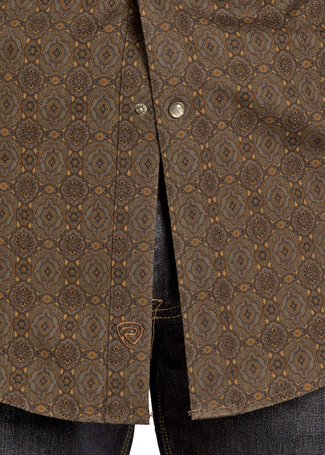 Rock & Roll Denim Men's L/S Dark Brown Medallion Print Button Shirt BMB2S07637