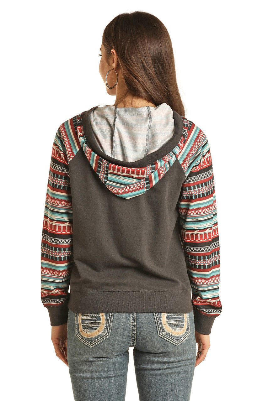 ROCK AND ROLL WOMANS AZTEC SLEEVES HOODIE (BW94T02681)