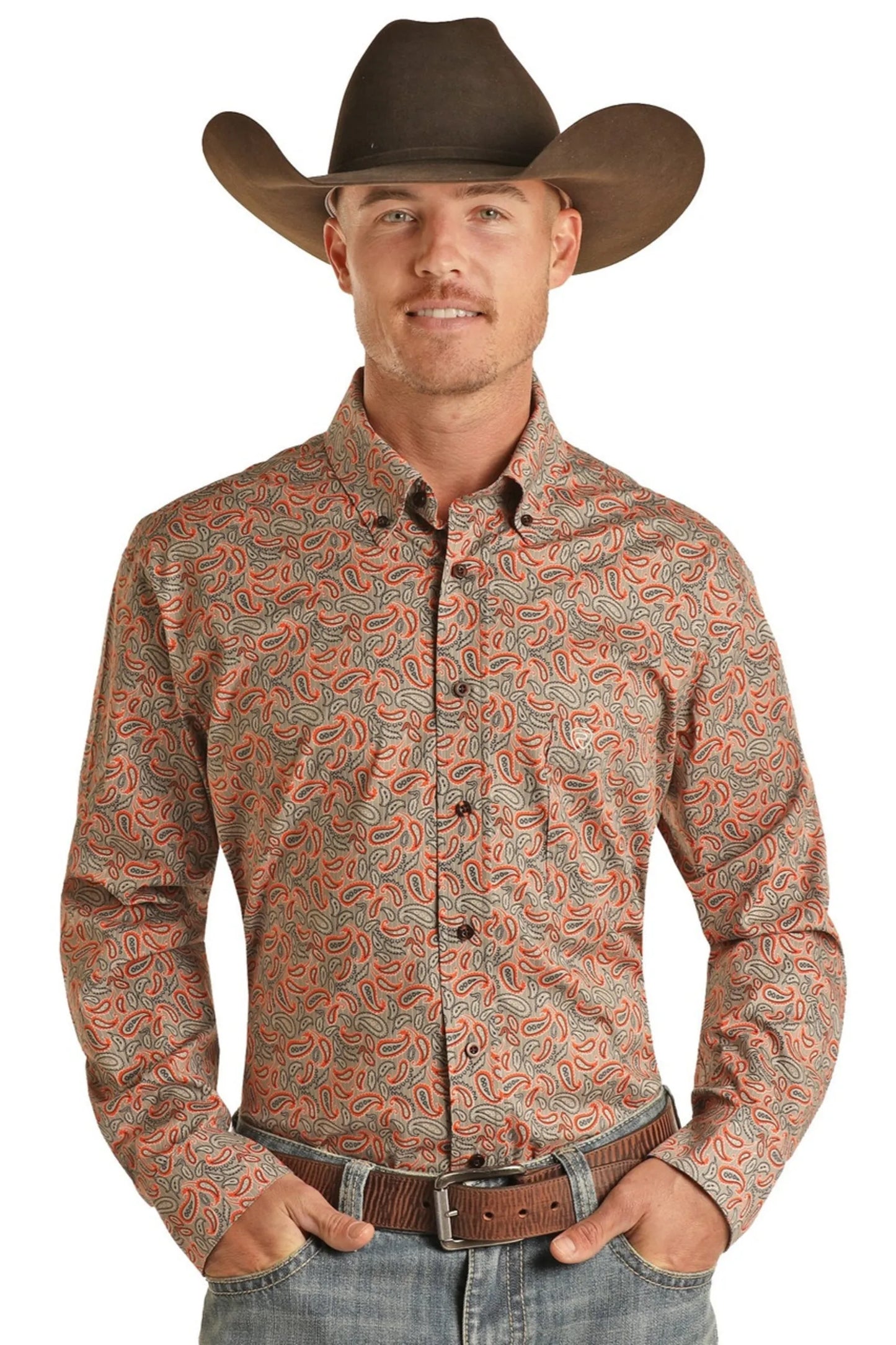 Rock and Roll Denim Men's Regular Fit Paisley Long Sleeve Button Shirt BMB2S02139