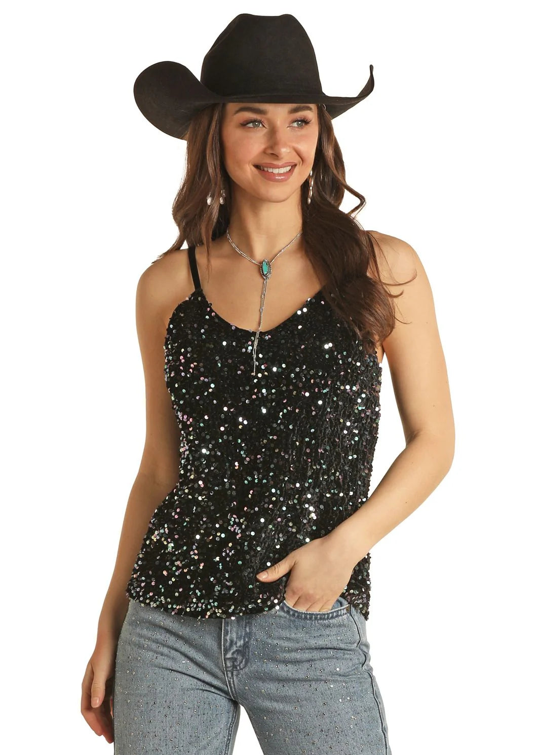 Rock & Roll Women's Sequin Velvet Tank Top BW20T02735