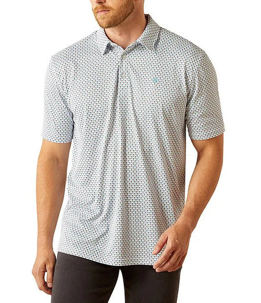 Ariat Mens All Over Print SS Polo White 10058780