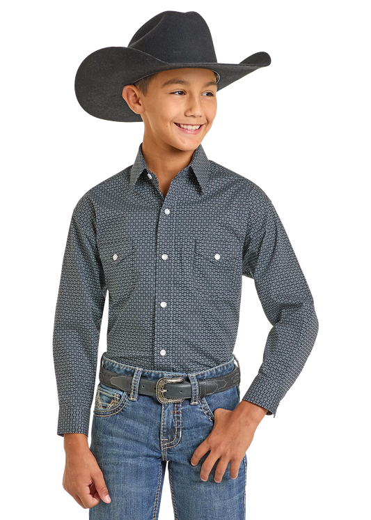 Panhandle Boys Black Printed Long Sleeve Shirt SBN2S07409