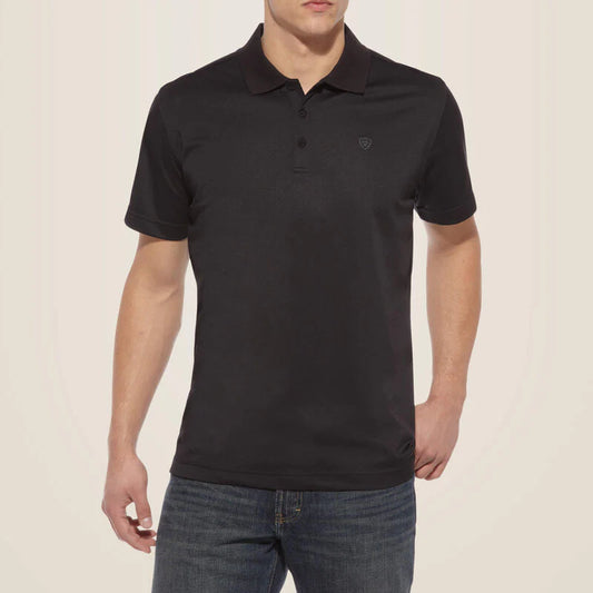 Ariat Men's Tek Polo Short Sleeve Solid Button Shirt - Black1009062