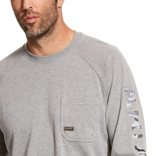 Ariat Mens Rebar Cotton Strong Graphic LS T-Shrt Heather Grey 100279001