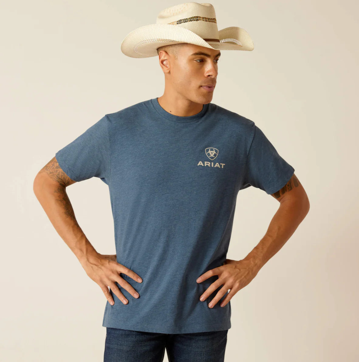 Ariat Mens SW Bisson SS T Shirt Sailor Blue Heather 10051457