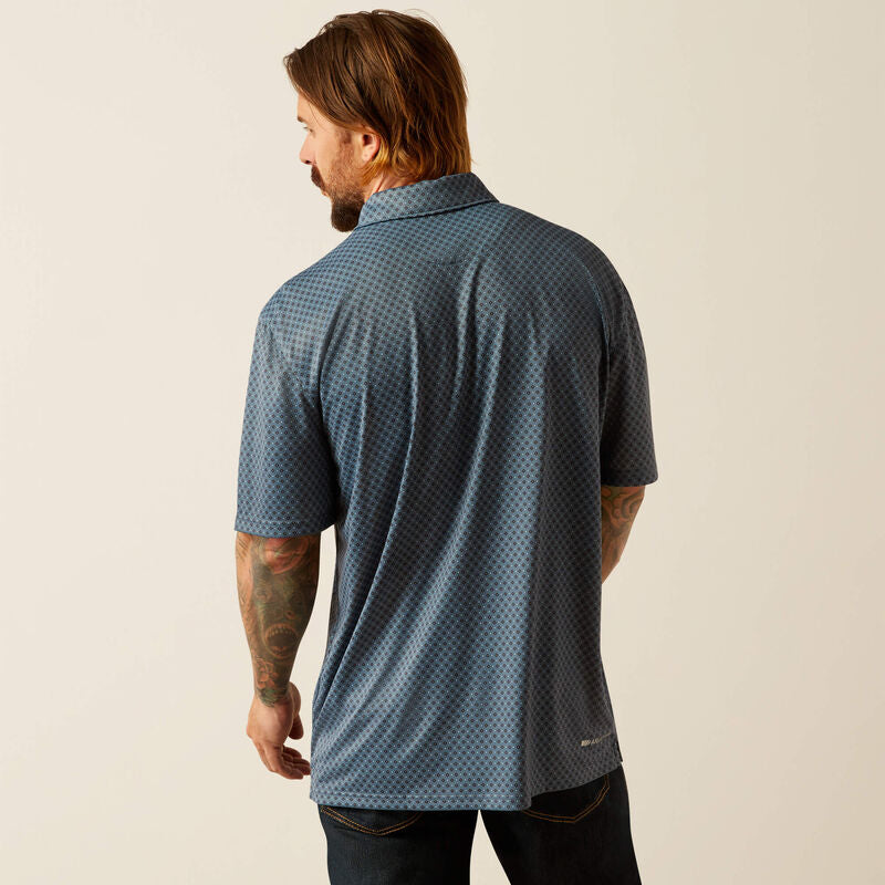 Ariat Mens All Over Print SS Polo Newsboy Blue 10055187