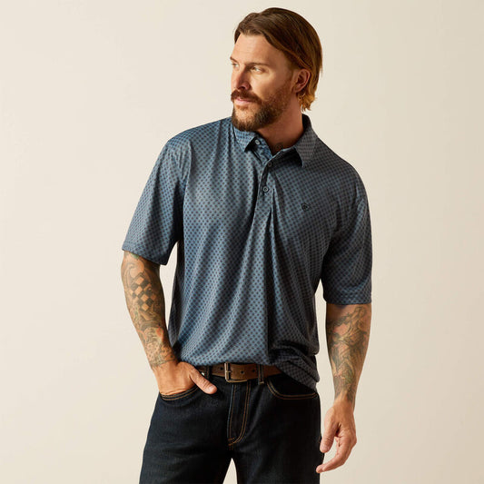 Ariat Mens All Over Print SS Polo Newsboy Blue 10055187