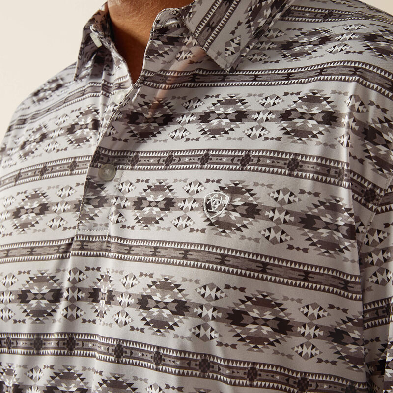 Ariat Mens All Over Print SS Polo Silver Sconce 10058784