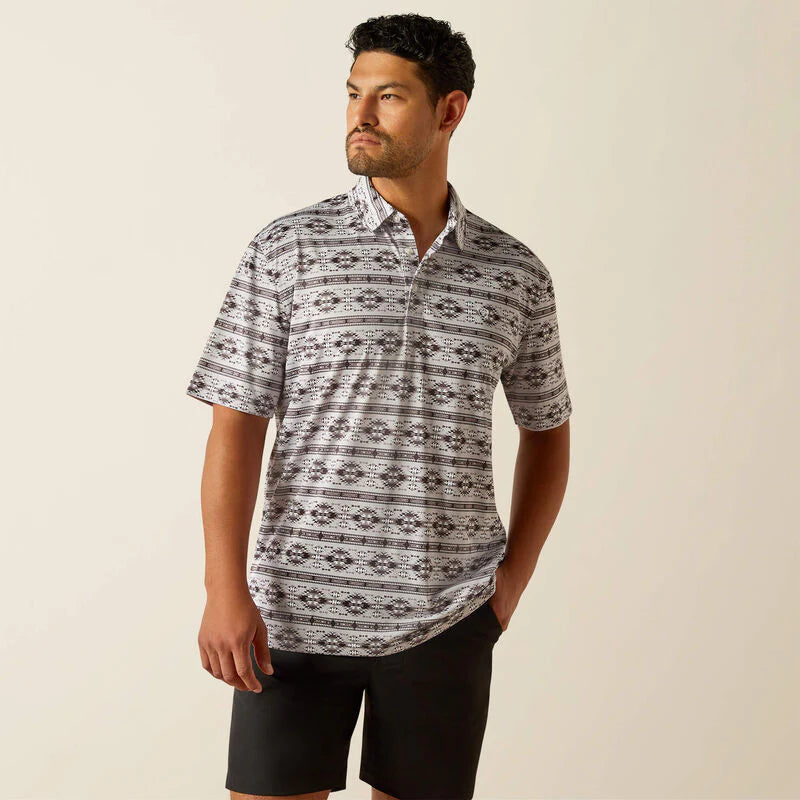 Ariat Mens All Over Print SS Polo Silver Sconce 10058784