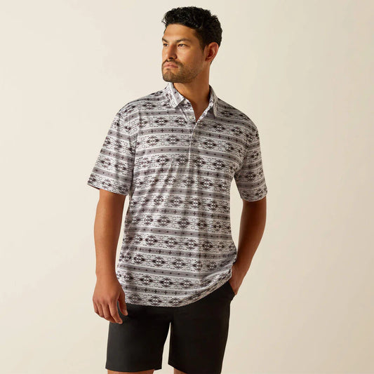 Ariat Mens All Over Print SS Polo Silver Sconce 10058784
