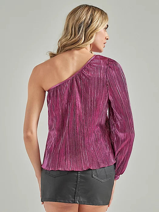 WRANGLER WOMEN RETRO ONE SHOULDER HOT PINK PLISSE TOP 112342522