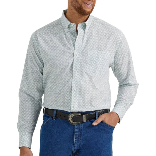 Wrangler Men's Classic Print Long Sleeve Button-Down Western Shirt White 112346074