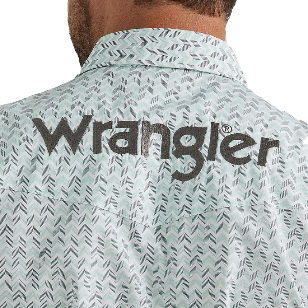 Wrangler Men's Logo Western Snap Shirt In Aqua Print 112346224