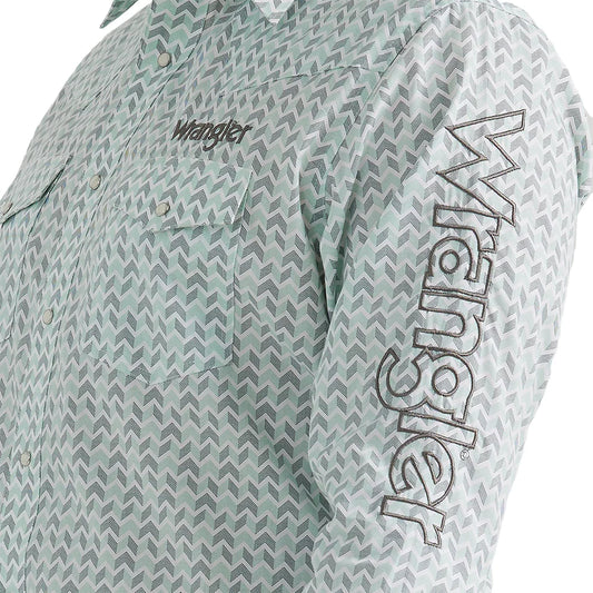 Wrangler Men's Logo Western Snap Shirt In Aqua Print 112346224