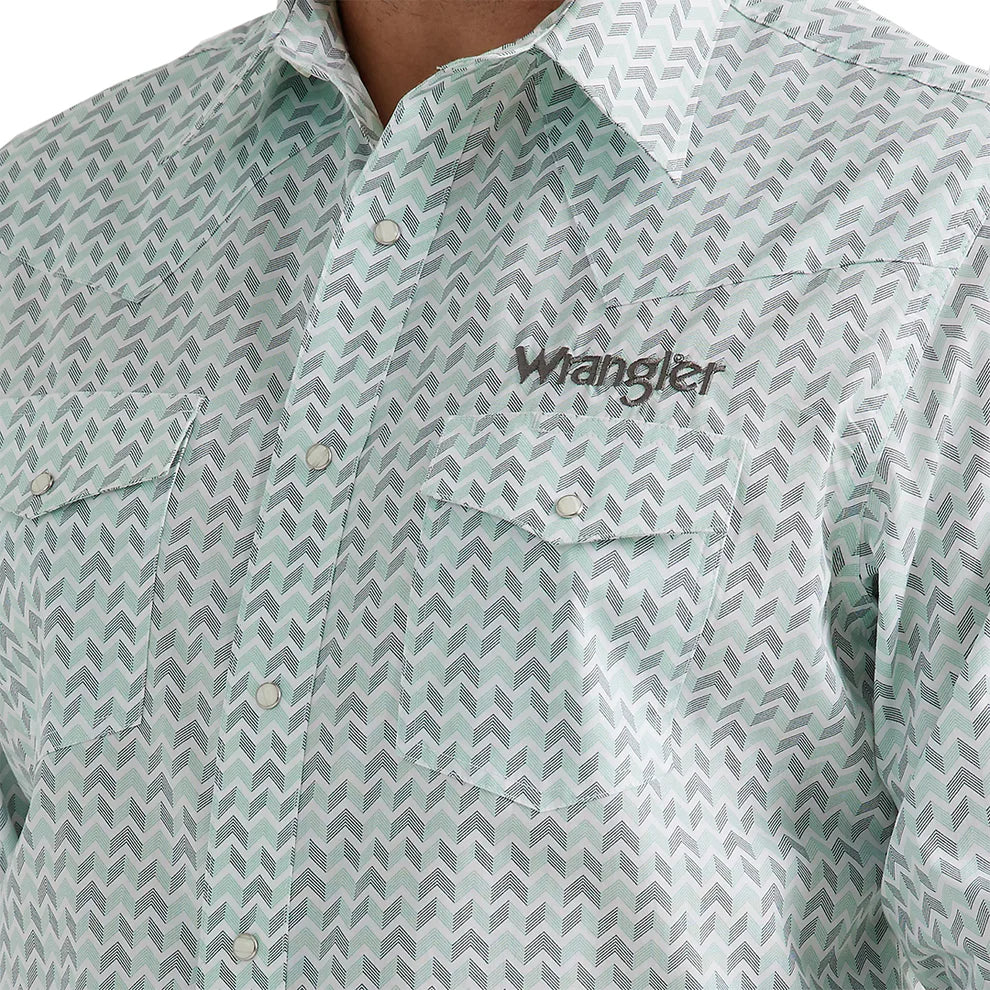 Wrangler Men's Logo Western Snap Shirt In Aqua Print 112346224