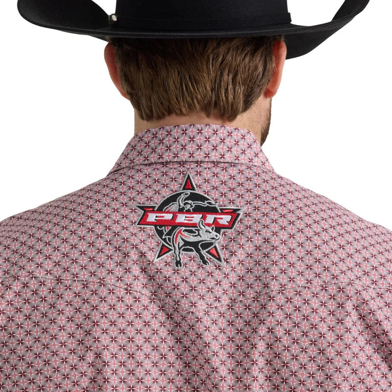 Wrangler Red Rodeo with Print Wrangler PBR Logo Men's Long Sleeve Collared Western Snap Shirt 112352655