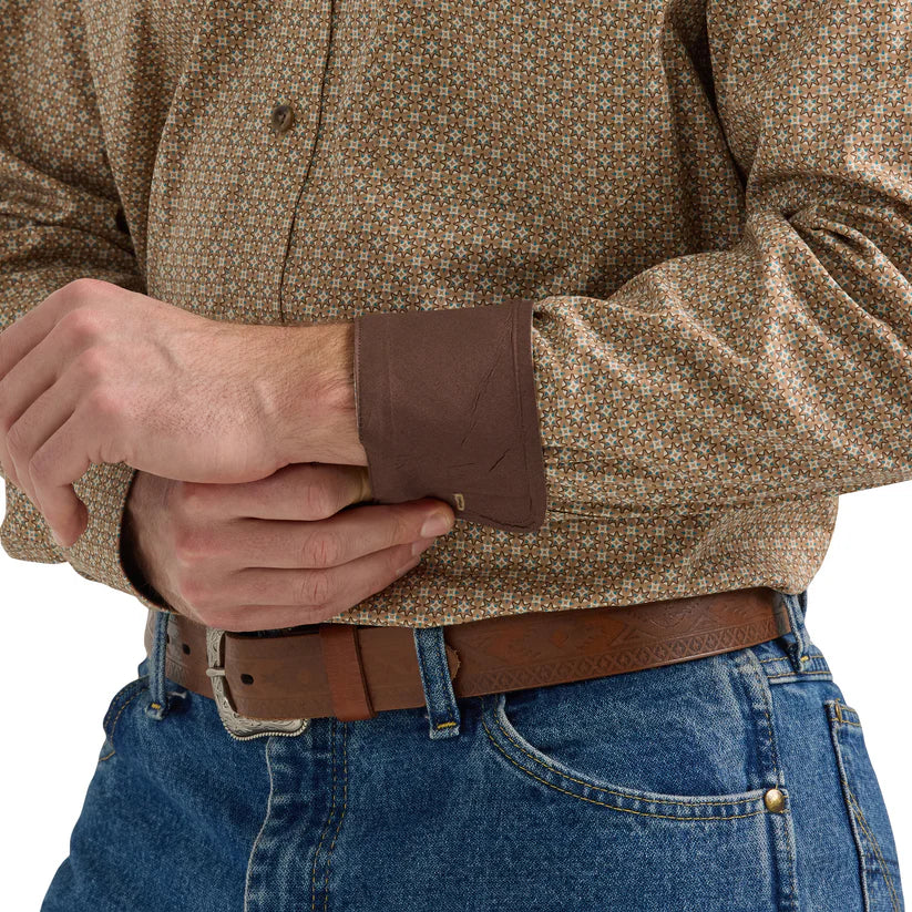 Wrangler Men's George Strait Collection Khaki Geo Print Western Shirt 112352725