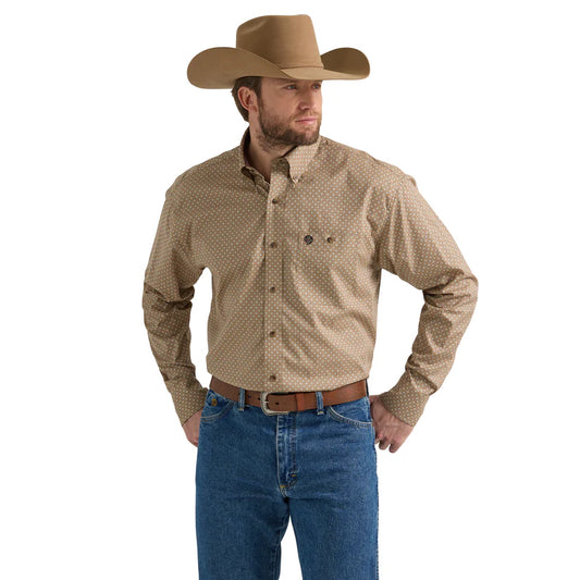 Wrangler Men's George Strait Collection Khaki Geo Print Western Shirt 112352725