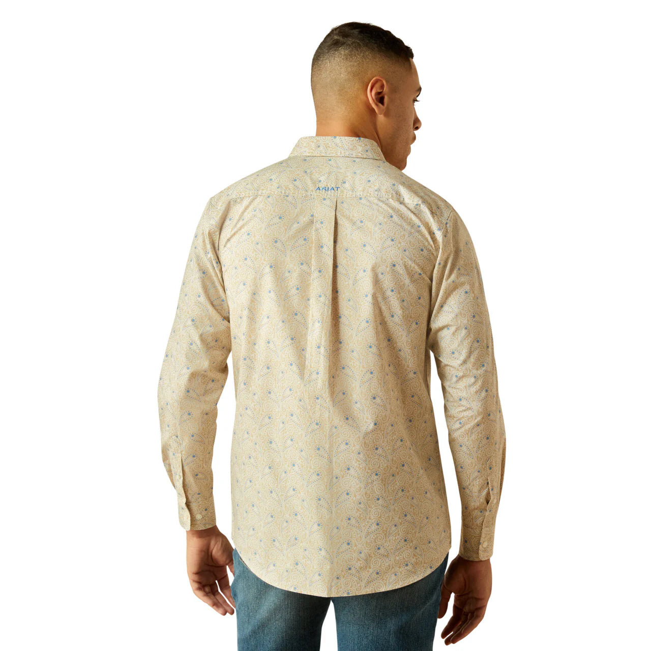 Ariat Mens Fitted Team Alder FTD LS Shrt Khaki/Blue 10058979