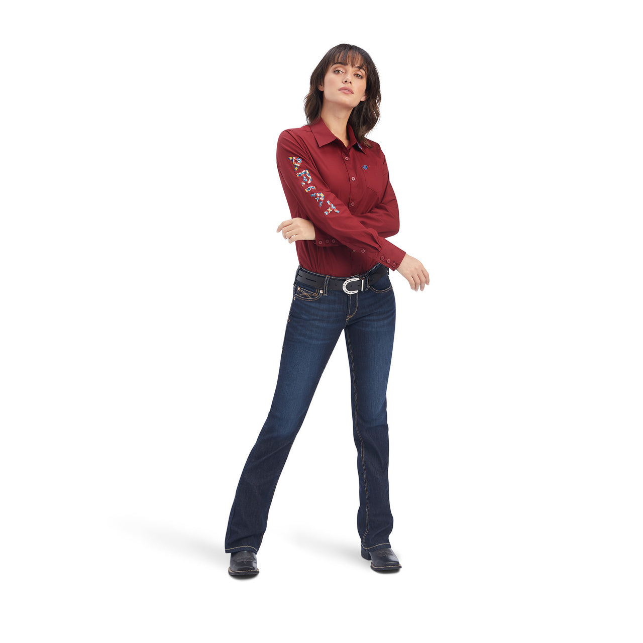 Ariat Women Shirt Team Kirby Straight Rouge Red Button Down 10041434