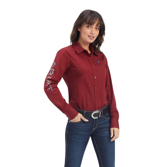 Ariat Women Shirt Team Kirby Straight Rouge Red Button Down 10041434