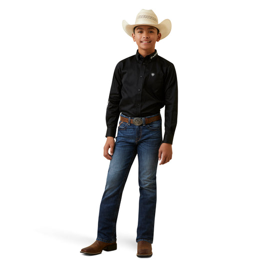 Ariat Boys Team Logo Twill Long Sleeve Button Down Shirt - Black 10045426