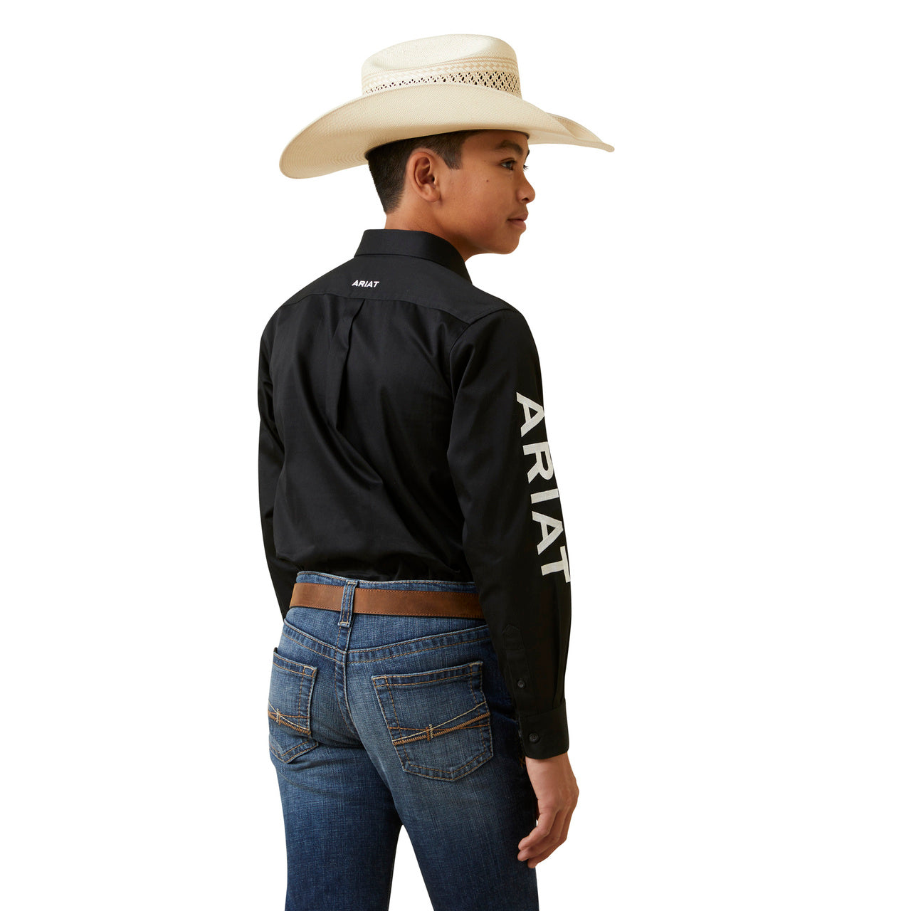 Ariat Boys Team Logo Twill Long Sleeve Button Down Shirt - Black 10045426