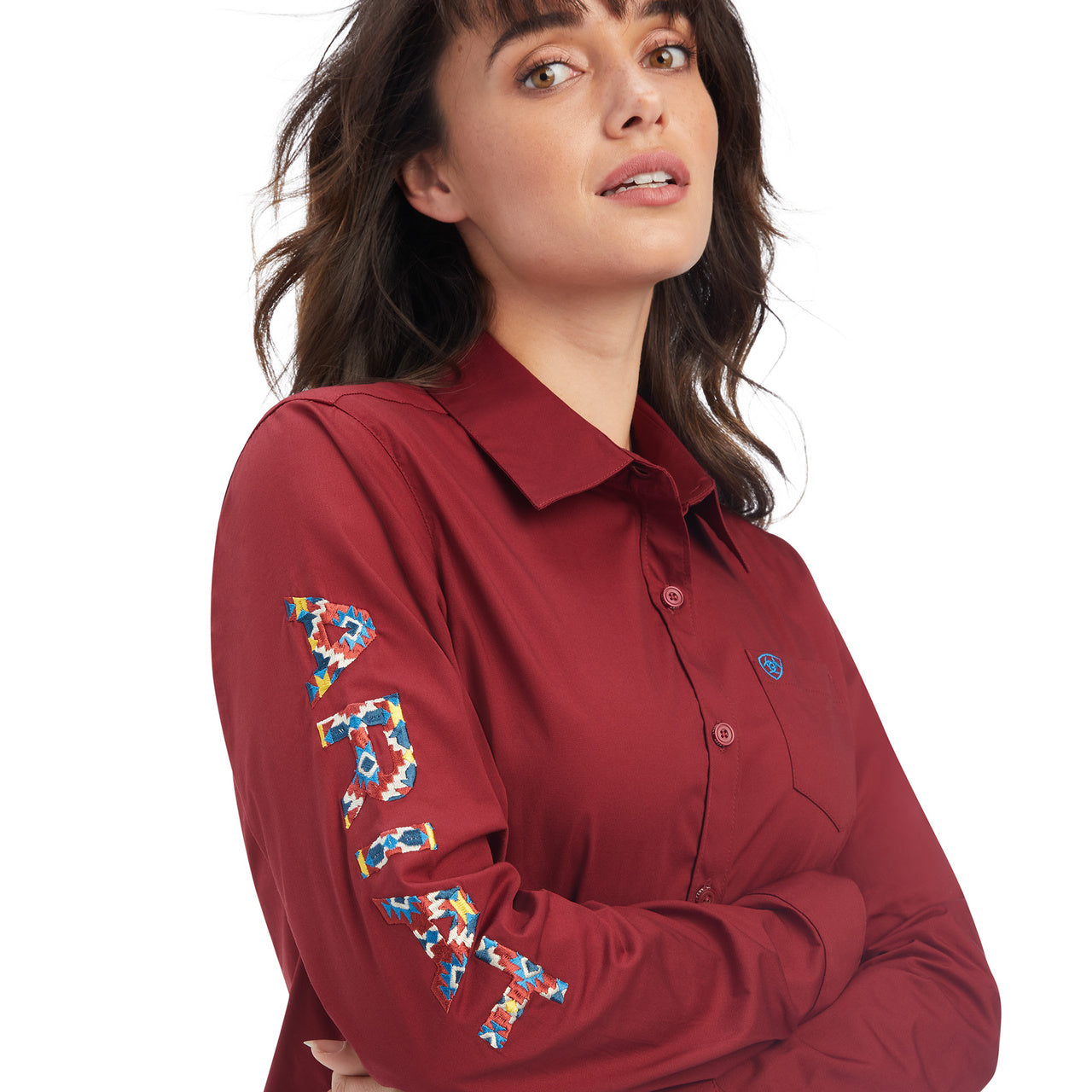 Ariat Women Shirt Team Kirby Straight Rouge Red Button Down 10041434