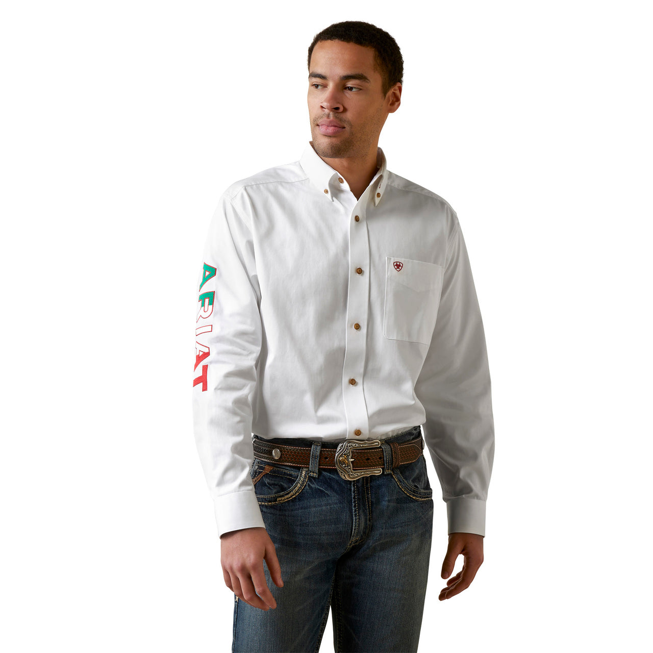 Ariat Classic Fit Button-Front Team Logo Long Sleeve Twill Shirt white/ Mexico 10040911