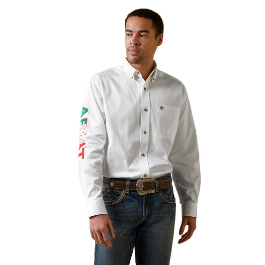 Ariat Classic Fit Button-Front Team Logo Long Sleeve Twill Shirt white/ Mexico 10040911