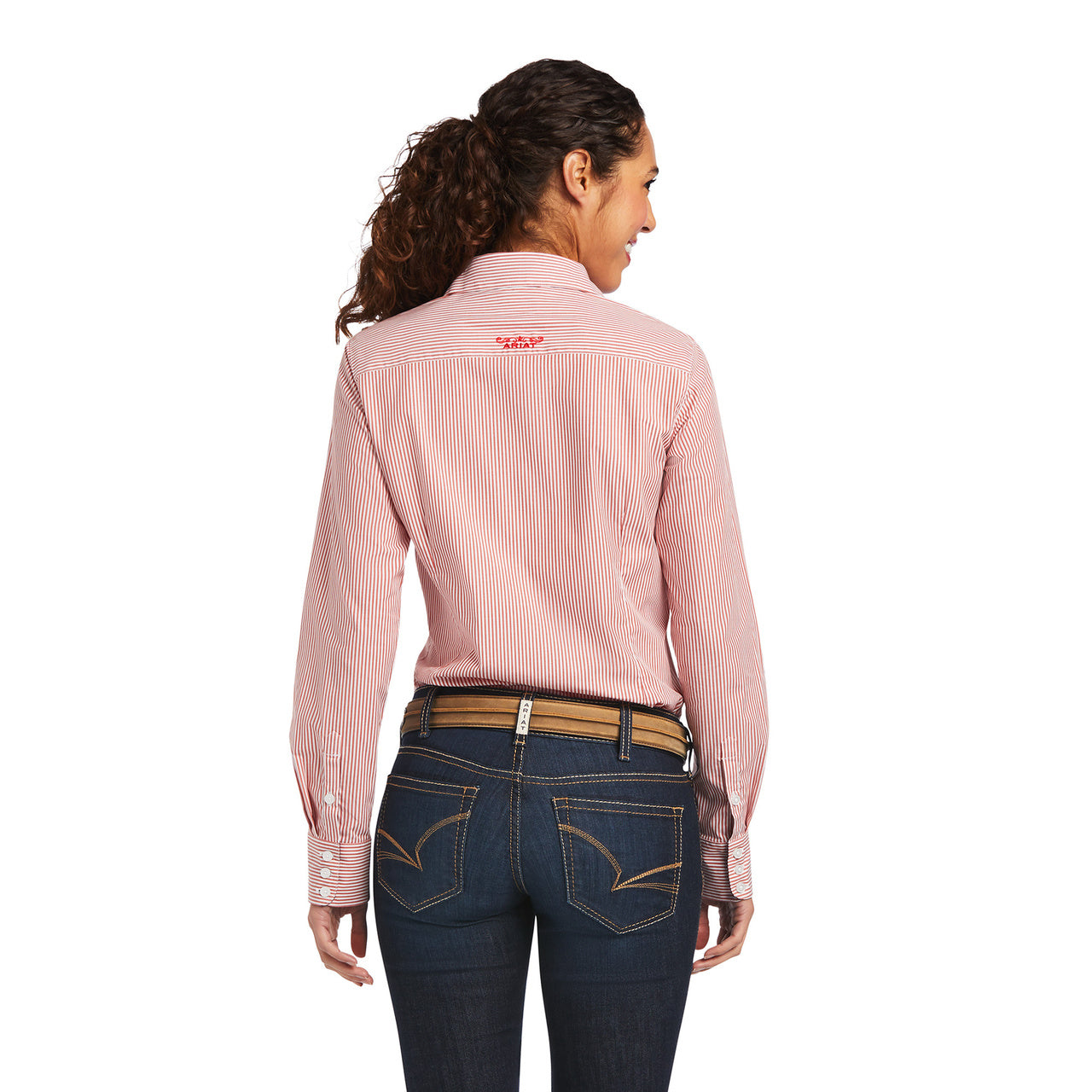 Ariat Woman REAL Kirby Stretch LS Shirt Poppy Red/ White Stripe 10040580
