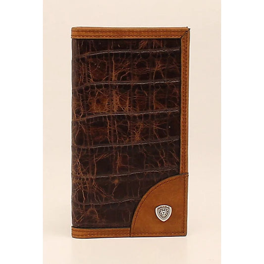 Ariat Men's Crocodile Corner Logo Synthetic Leather Rodeo Wallet Brown A3523402