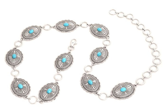 Cowboy City Women's Turq Stone Chain Belt 16010