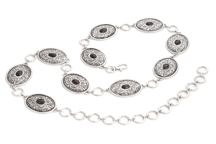Cowboy City Women's Oval Concho Rhinestone Chain Belt 16013 Silver