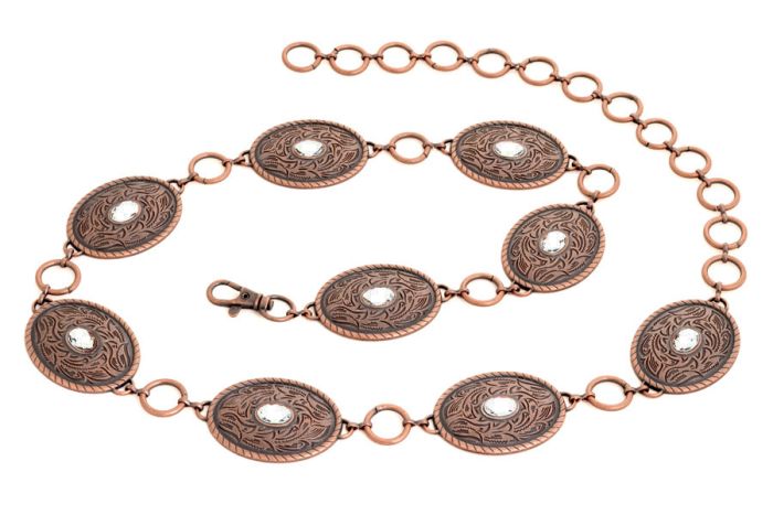 Cowboy City Women's Oval Concho Rhinestone Chain Belt 16013 Copper